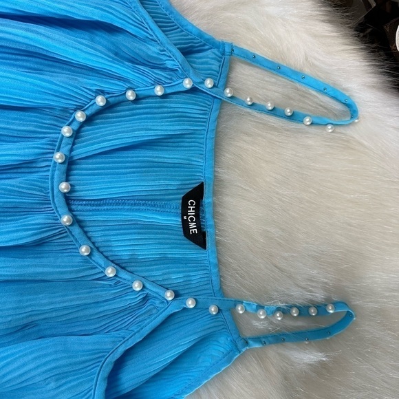 Chicme PEARL STUDDED TURQUOISE BLUE CAMI TANK TOP MEDIUM - Picture 7 of 7